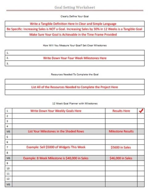 Personal Goal Setting Chart