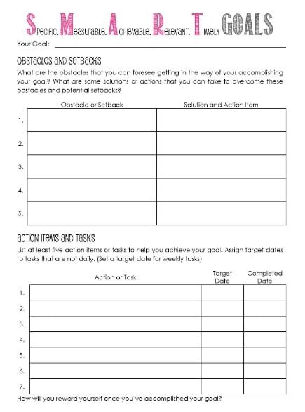 Goal Setting Chart For Adults