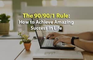 A man typing in a laptop talking about 90-90-1 rule to achieve amazing success in life.