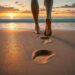 Girl walking barefoot on a beach at sunset, with waves lapping at the shore - Mindfulness