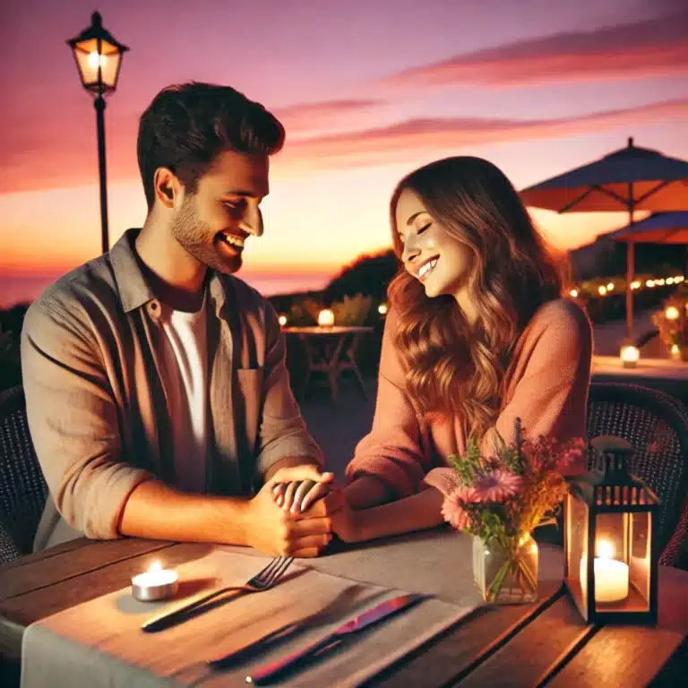 A man holding his wife hand in a dinner table to keep romance alive.