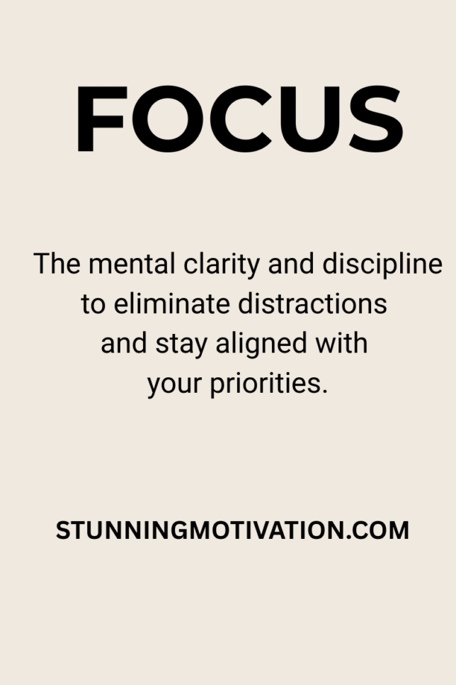 Powerful word that motivate you. This image is showing definition of the powerful word Focus