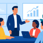 A coach explaining how to motivate teams in an office setup.