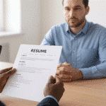What Recruiters Really Look for in Your Resume (and How to Stand Out) 2 Two professionals reviewing a resume in an office setting, representing what recruiters look for in a resume, including skills, experience, and presentation quality.