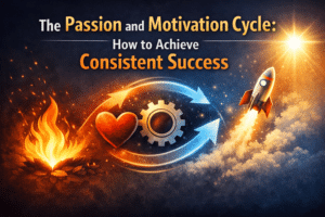 A vibrant image showing how passion and motivation cycle lead to the success cycle.