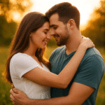 10 Creative Date Ideas to Rekindle Romance in Long-Term Relationships 2 A young couple sharing a warm embrace during golden hour, capturing a tender moment of romance in long-term relationships.